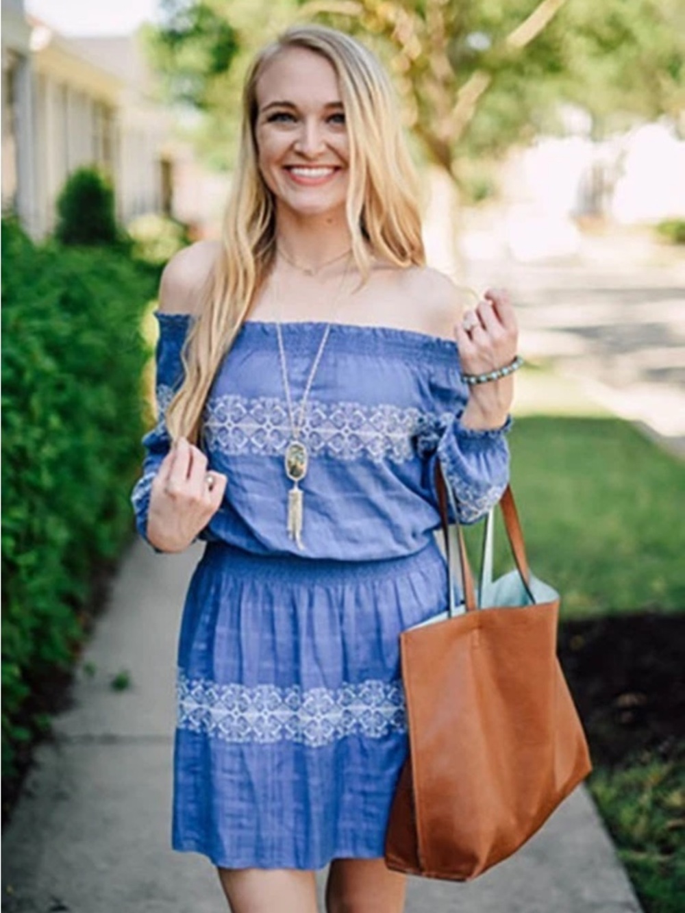 Tory Burch Blue One-Shoulder Embroidered Dress Small